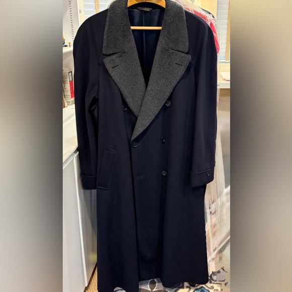 Neiman Marcus Other - Neiman Marcus Dark Blue 100% Wool Trench Coat with Gray Collar